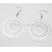Hohles geometrisches Muster Ethnischer Art-Edelstahl-Silber-runder Tropfen-Ohrring für Frauen